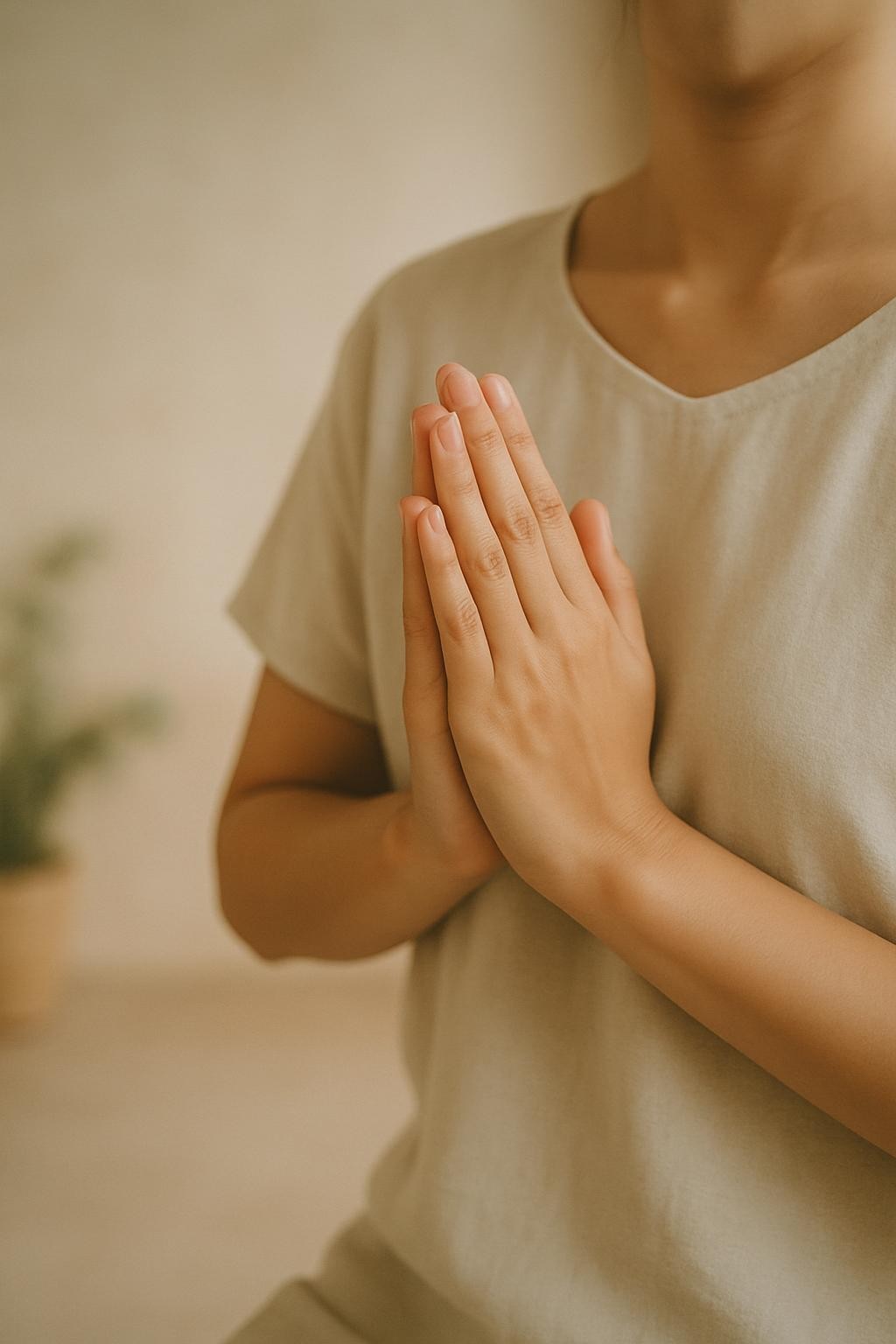 A welcoming scene that represents 'สวัสดี' (hello in Thai), with a friendly atmosphere, possibly featuring hands in a traditional Thai greeting (wai), soft colors, inviting and warm style.